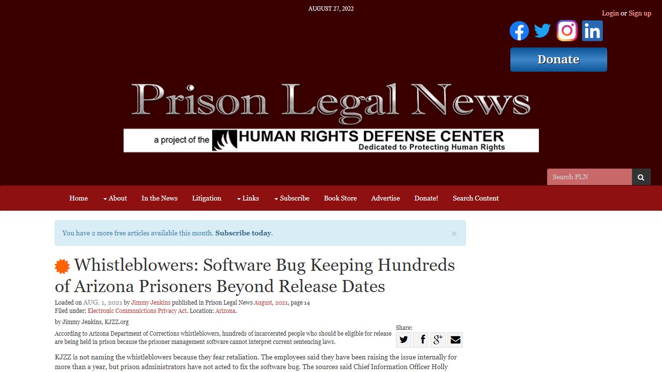 Whistleblowers: Software Bug Keeping Hundreds of Arizona Prisoners ...