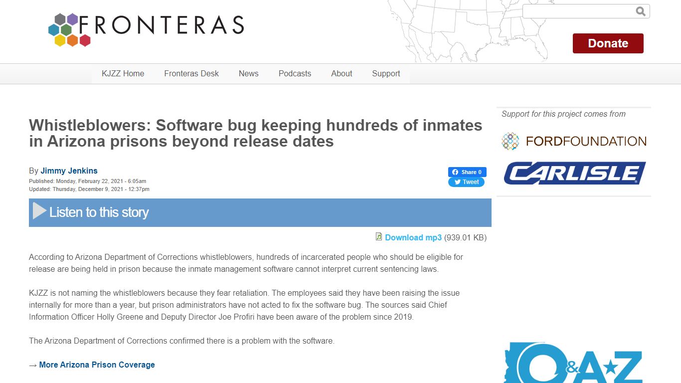 Whistleblowers: Software bug keeping hundreds of inmates in Arizona ...